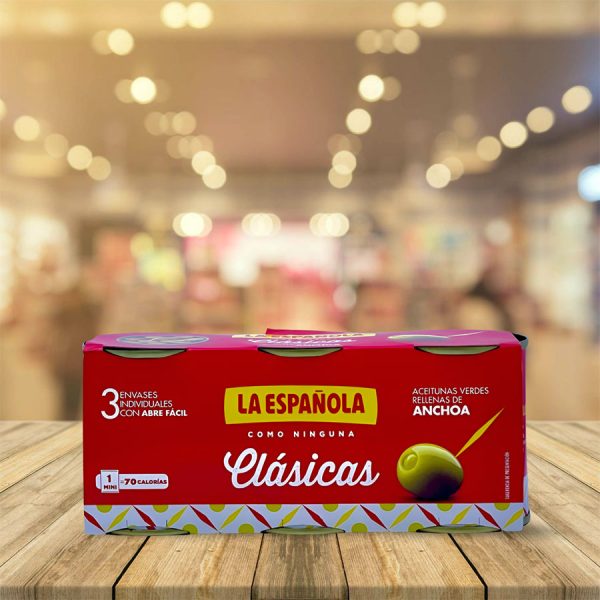 Aceitunas Rellenas de Anchoa Clásica "La Española" Pack de 3 (50 gr escurridos)